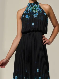 Jolie Moi Occasion Dresses|Maxi Dresses-Pleated Halterneck Maxi Dress, Blue Floral