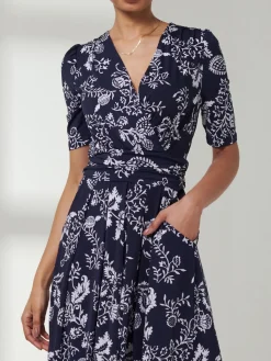Jolie Moi Occasion Dresses|Floral Dresses-Pleated Jersey Maxi Dress, Navy White Floral