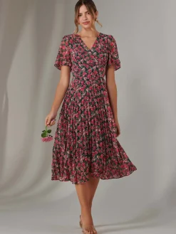 Jolie Moi Occasion Dresses|Floral Dresses- Pleated Midaxi Dress Pink Floral
