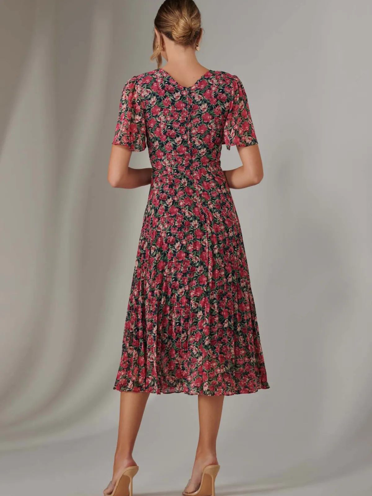 Jolie Moi Occasion Dresses|Floral Dresses- Pleated Midaxi Dress Pink Floral