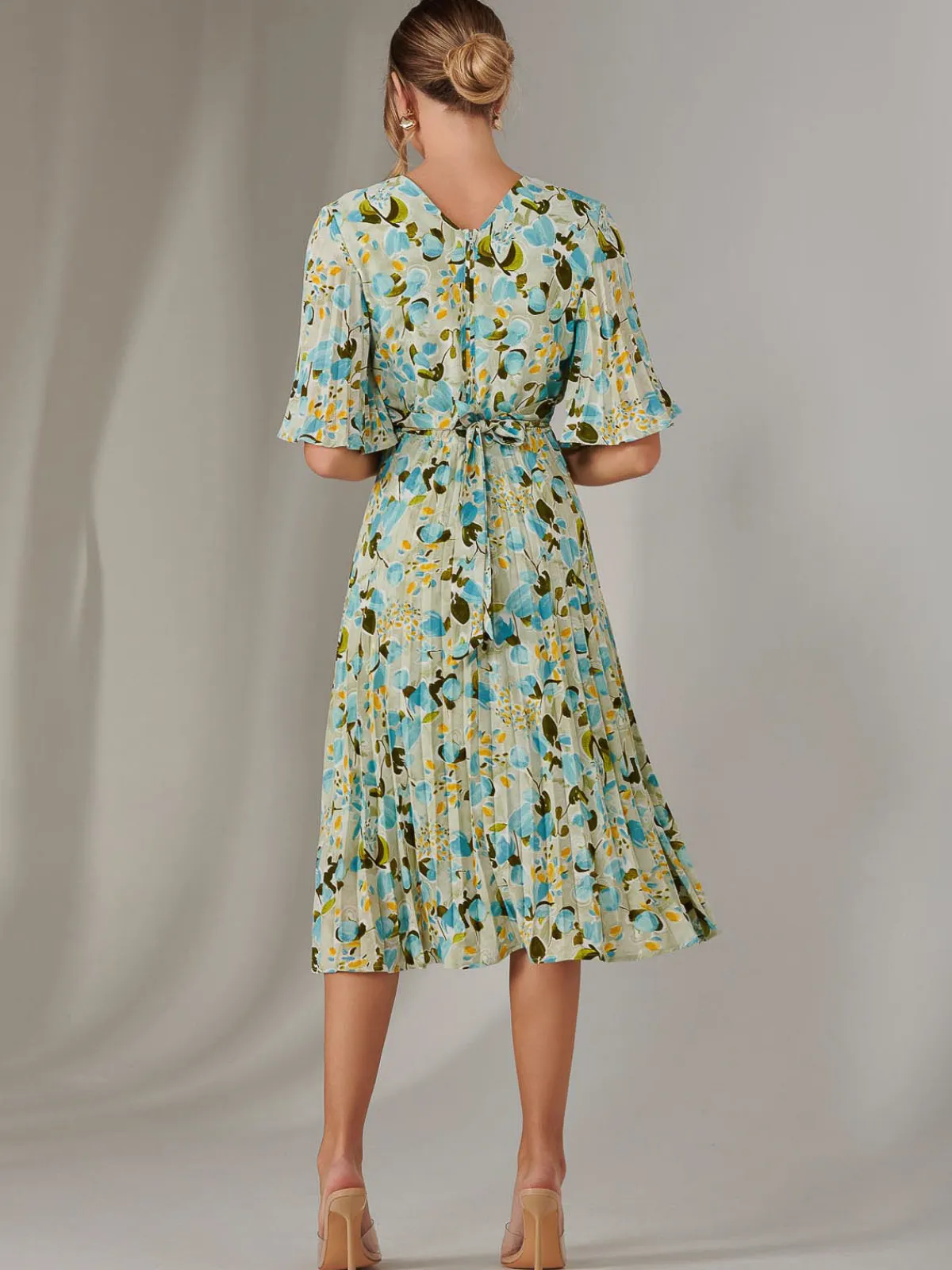 Jolie Moi Occasion Dresses|Floral Dresses-Pleated Wrap Midi Dress, Blue Floral