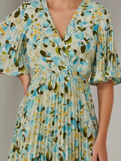 Jolie Moi Occasion Dresses|Floral Dresses-Pleated Wrap Midi Dress, Blue Floral