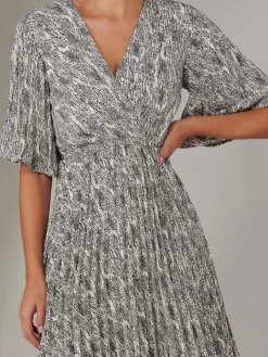 Jolie Moi Occasion Dresses|Office Dresses-Pleated Wrap Midi Dress, Cream/Black