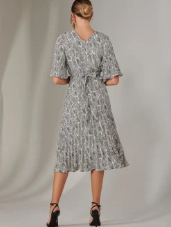 Jolie Moi Occasion Dresses|Office Dresses-Pleated Wrap Midi Dress, Cream/Black