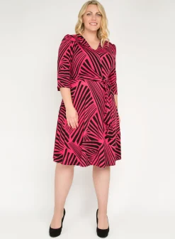 Jolie Moi Occasion Dresses|Weekend Casuals-Plus Size Twist Front Maxi Dress, Pink Geo