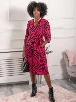 Jolie Moi Occasion Dresses|Weekend Casuals-Plus Size Twist Front Maxi Dress, Pink Geo