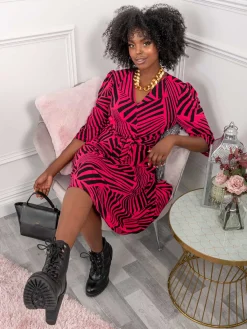 Jolie Moi Occasion Dresses|Weekend Casuals-Plus Size Twist Front Maxi Dress, Pink Geo
