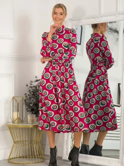 Jolie Moi Occasion Dresses|Jersey Dresses-Polo Neck Long Sleeve Midi Dress, Plum