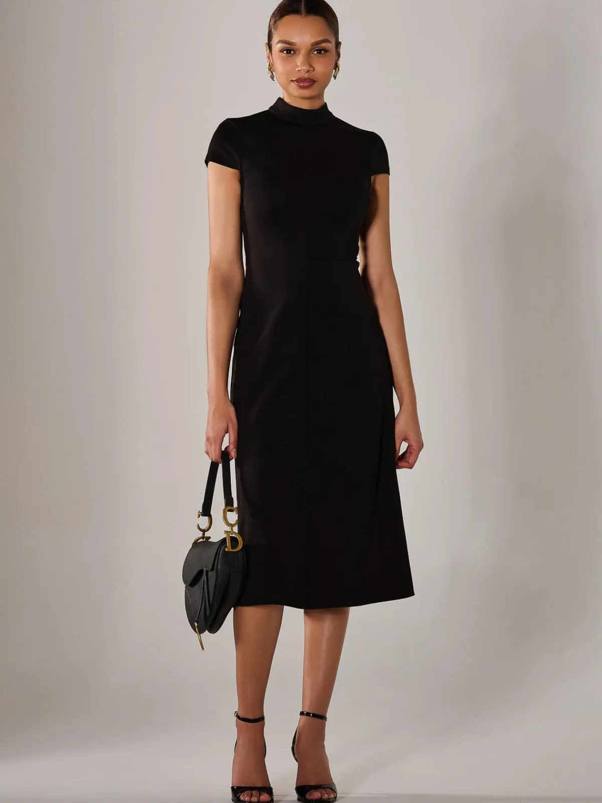 Jolie Moi Occasion Dresses|Office Dresses-Ponte Cap Sleeve Midi Dress, Black