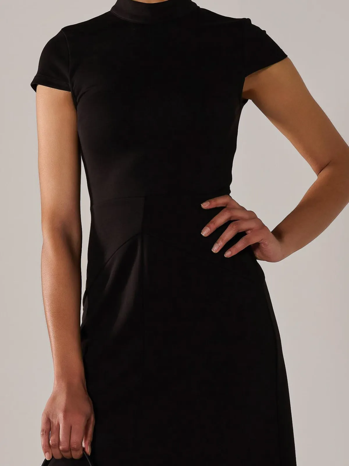 Jolie Moi Occasion Dresses|Office Dresses-Ponte Cap Sleeve Midi Dress, Black