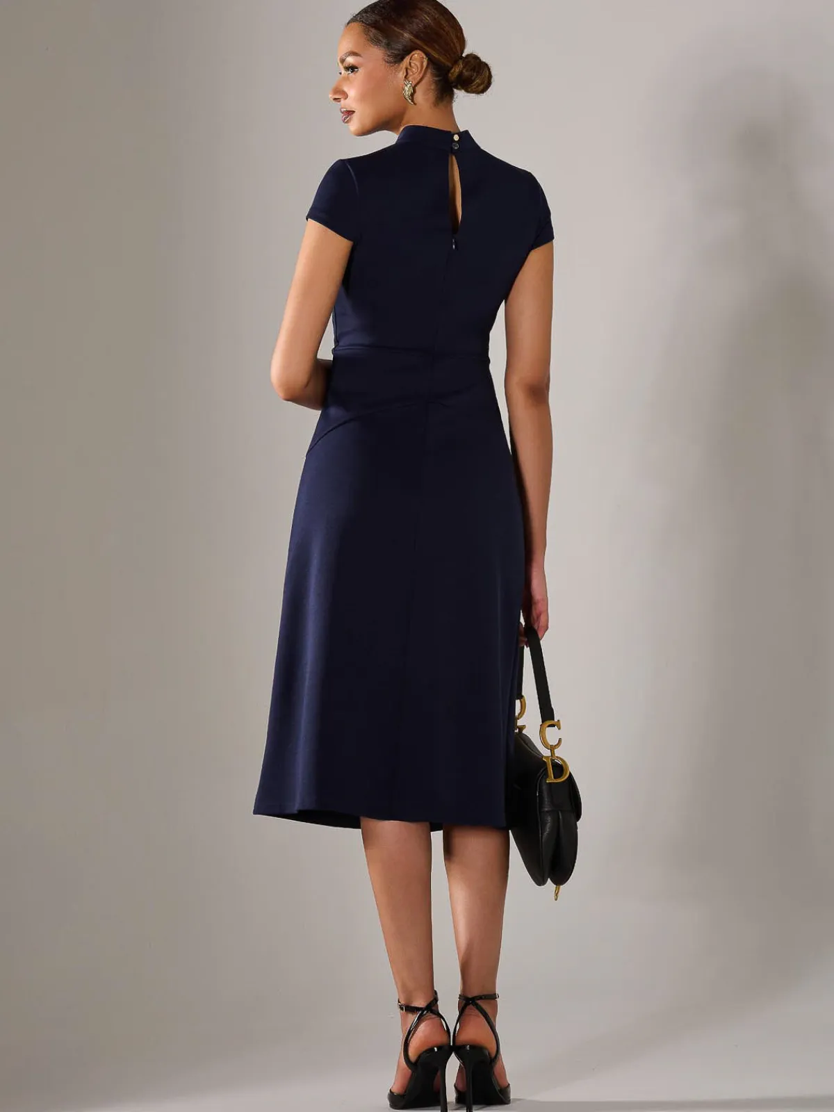 Jolie Moi Office Wear|Midi Dresses-Ponte Cap Sleeve Midi Dress, Navy