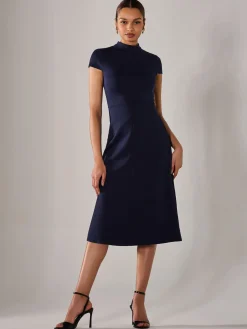 Jolie Moi Office Wear|Midi Dresses-Ponte Cap Sleeve Midi Dress, Navy