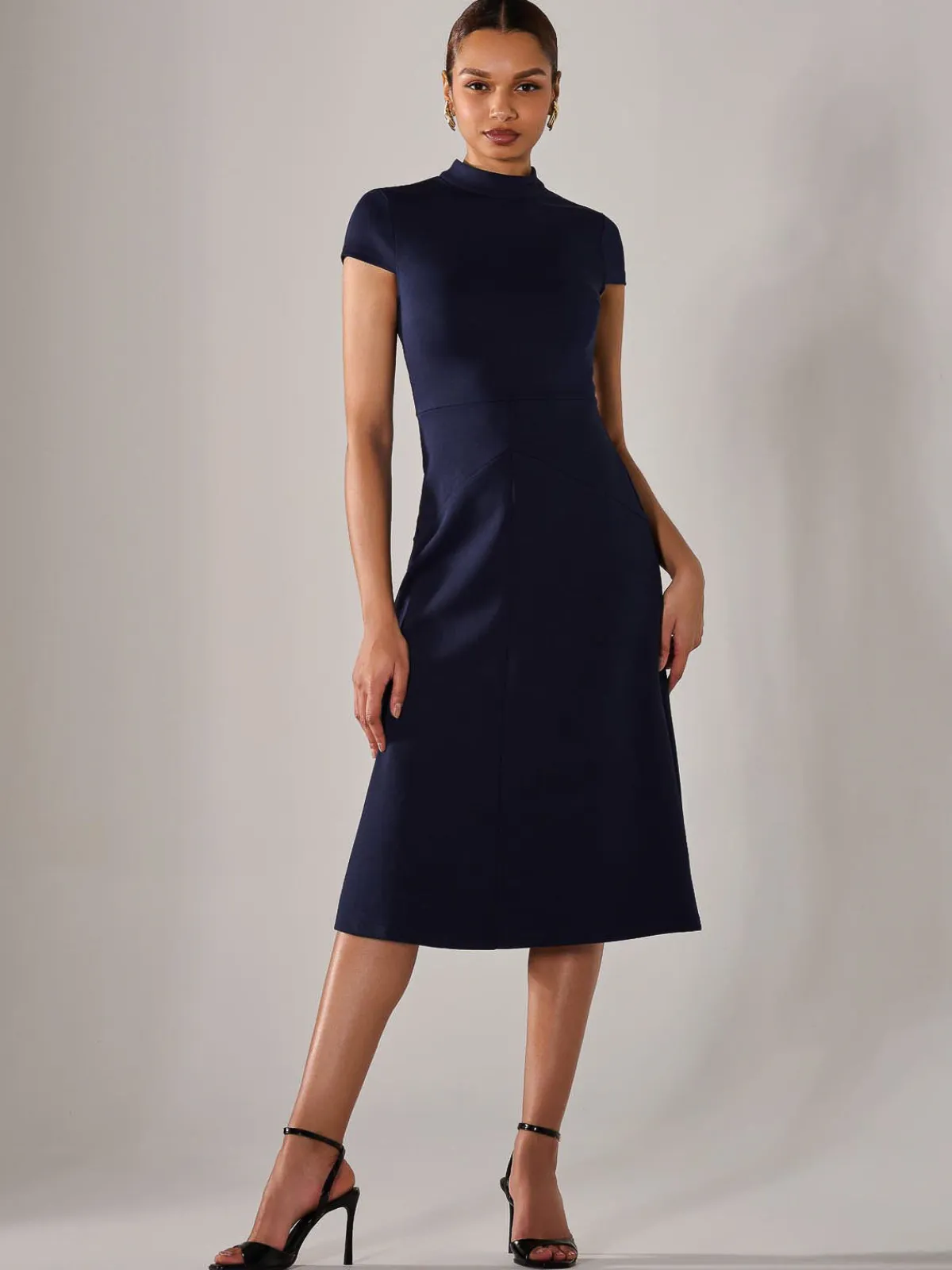 Jolie Moi Office Wear|Midi Dresses-Ponte Cap Sleeve Midi Dress, Navy