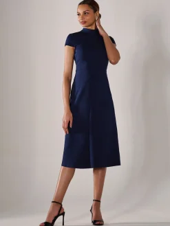 Jolie Moi Office Wear|Midi Dresses-Ponte Cap Sleeve Midi Dress, Navy