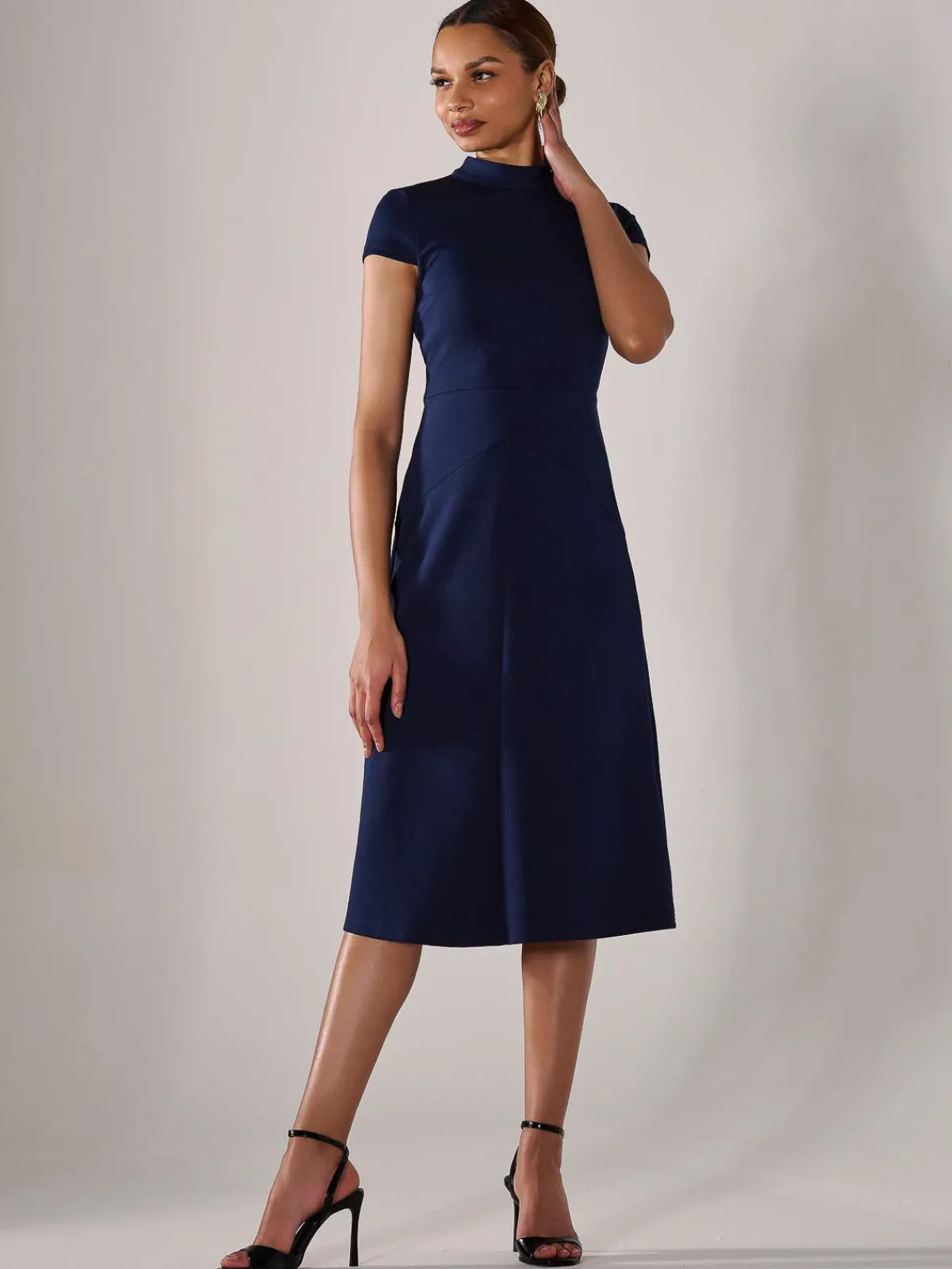 Jolie Moi Office Wear|Midi Dresses-Ponte Cap Sleeve Midi Dress, Navy