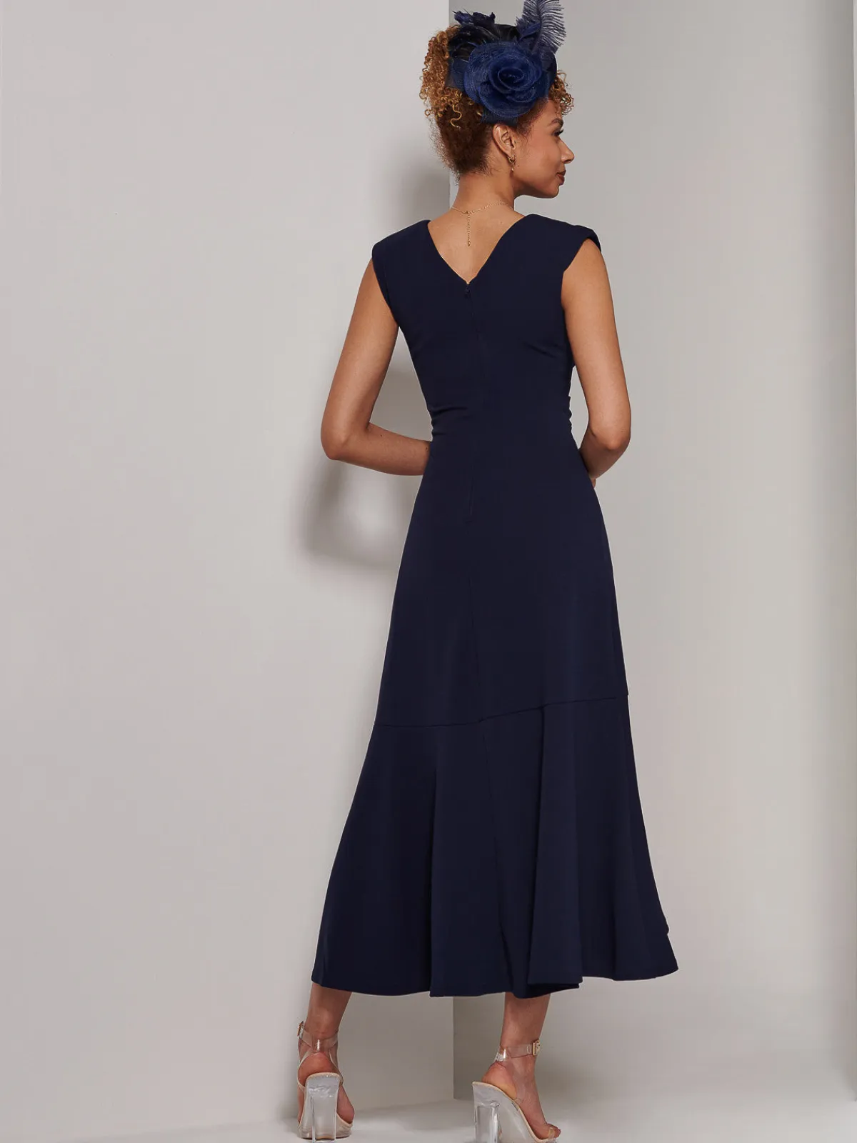 Jolie Moi Occasion Dresses|Sleeveless Dresses-Preslie Wrap Frill Hem Maxi Dress, Navy