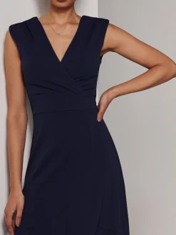 Jolie Moi Occasion Dresses|Sleeveless Dresses-Preslie Wrap Frill Hem Maxi Dress, Navy