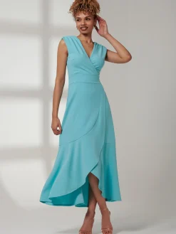 Jolie Moi Occasion Dresses|Sleeveless Dresses-Preslie Wrap Frill Hem Maxi Dress, Turquoise