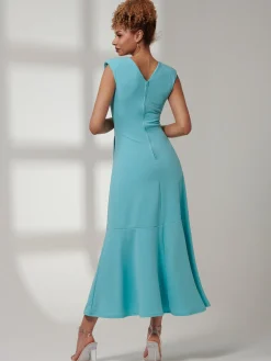 Jolie Moi Occasion Dresses|Sleeveless Dresses-Preslie Wrap Frill Hem Maxi Dress, Turquoise