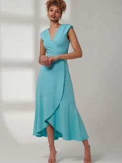 Jolie Moi Occasion Dresses|Sleeveless Dresses-Preslie Wrap Frill Hem Maxi Dress, Turquoise