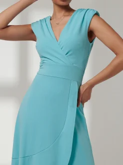 Jolie Moi Occasion Dresses|Sleeveless Dresses-Preslie Wrap Frill Hem Maxi Dress, Turquoise