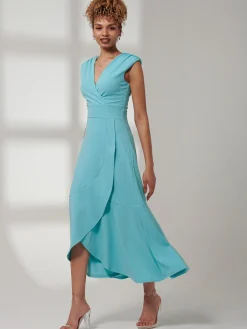 Jolie Moi Occasion Dresses|Sleeveless Dresses-Preslie Wrap Frill Hem Maxi Dress, Turquoise