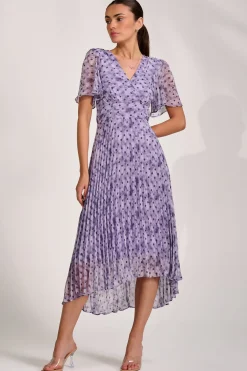 Jolie Moi Occasion Dresses|Maxi Dresses-Printed Chiffon Glitter Maxi Dress, Blue Spot