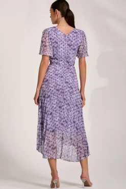 Jolie Moi Occasion Dresses|Maxi Dresses-Printed Chiffon Glitter Maxi Dress, Blue Spot
