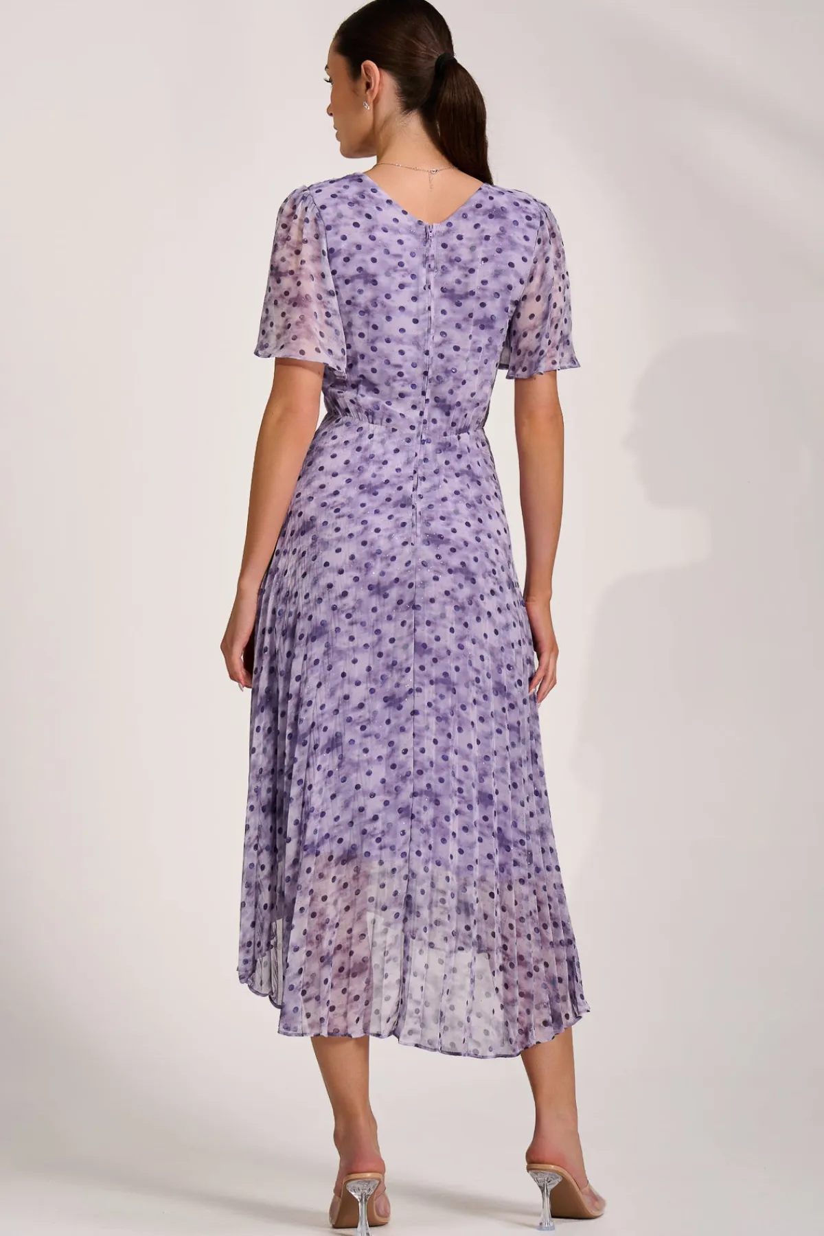 Jolie Moi Occasion Dresses|Maxi Dresses-Printed Chiffon Glitter Maxi Dress, Blue Spot