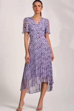 Jolie Moi Occasion Dresses|Maxi Dresses-Printed Chiffon Glitter Maxi Dress, Blue Spot