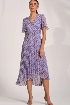 Jolie Moi Occasion Dresses|Maxi Dresses-Printed Chiffon Glitter Maxi Dress, Blue Spot