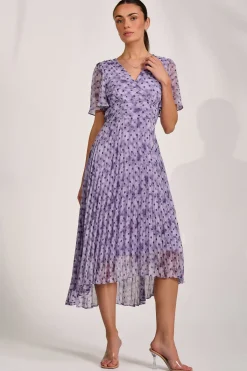 Jolie Moi Occasion Dresses|Maxi Dresses-Printed Chiffon Glitter Maxi Dress, Blue Spot