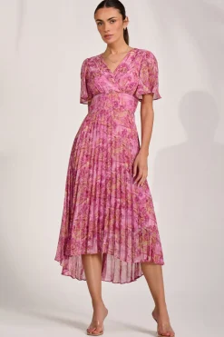 Jolie Moi Occasion Dresses|Maxi Dresses-Printed Chiffon Glitter Maxi Dress, Pink Abstract