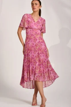 Jolie Moi Occasion Dresses|Maxi Dresses-Printed Chiffon Glitter Maxi Dress, Pink Abstract