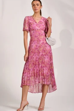 Jolie Moi Occasion Dresses|Maxi Dresses-Printed Chiffon Glitter Maxi Dress, Pink Abstract