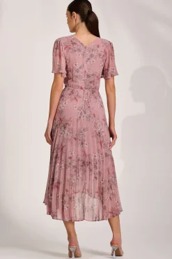 Jolie Moi Occasion Dresses|Floral Dresses-Printed Chiffon Glitter Maxi Dress, Pink Floral