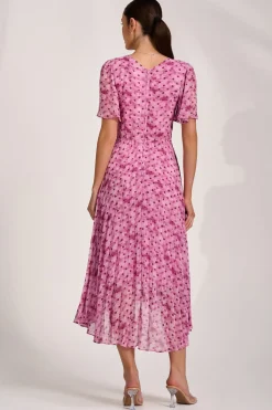 Jolie Moi Occasion Dresses|Printed Dresses-Printed Chiffon Glitter Maxi Dress, Pink Spot