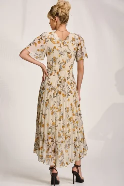 Jolie Moi Occasion Dresses|Floral Dresses-Printed Chiffon Pleated Maxi Dress, Amber Floral