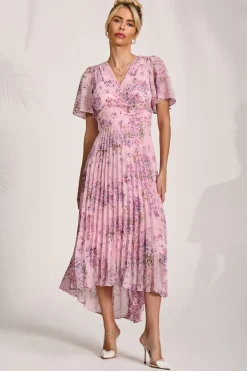Jolie Moi Occasion Dresses|Mother Of The Bride-Printed Chiffon Pleated Maxi Dress, Pink Floral