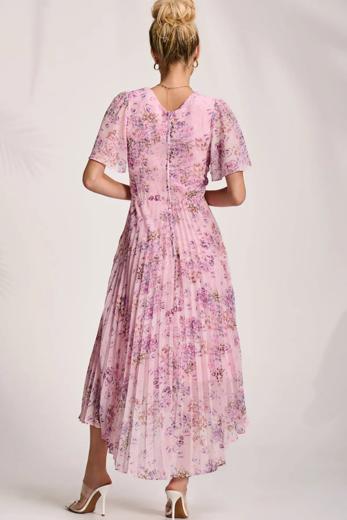 Jolie Moi Occasion Dresses|Mother Of The Bride-Printed Chiffon Pleated Maxi Dress, Pink Floral