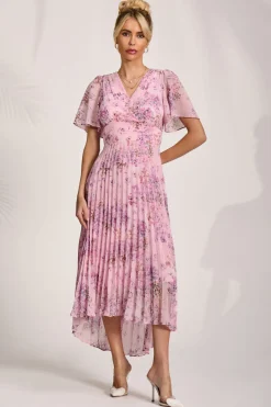 Jolie Moi Occasion Dresses|Mother Of The Bride-Printed Chiffon Pleated Maxi Dress, Pink Floral