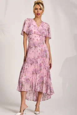 Jolie Moi Occasion Dresses|Mother Of The Bride-Printed Chiffon Pleated Maxi Dress, Pink Floral