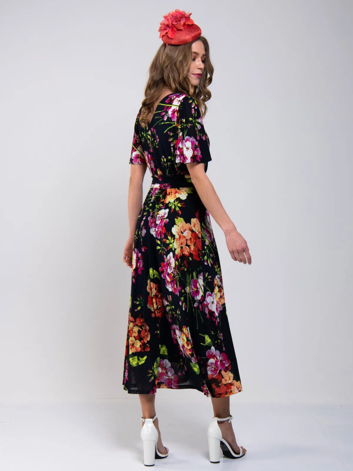 Jolie Moi Occasion Dresses|Mother Of The Bride-Printed Mesh Long Midi Dress, Navy Floral