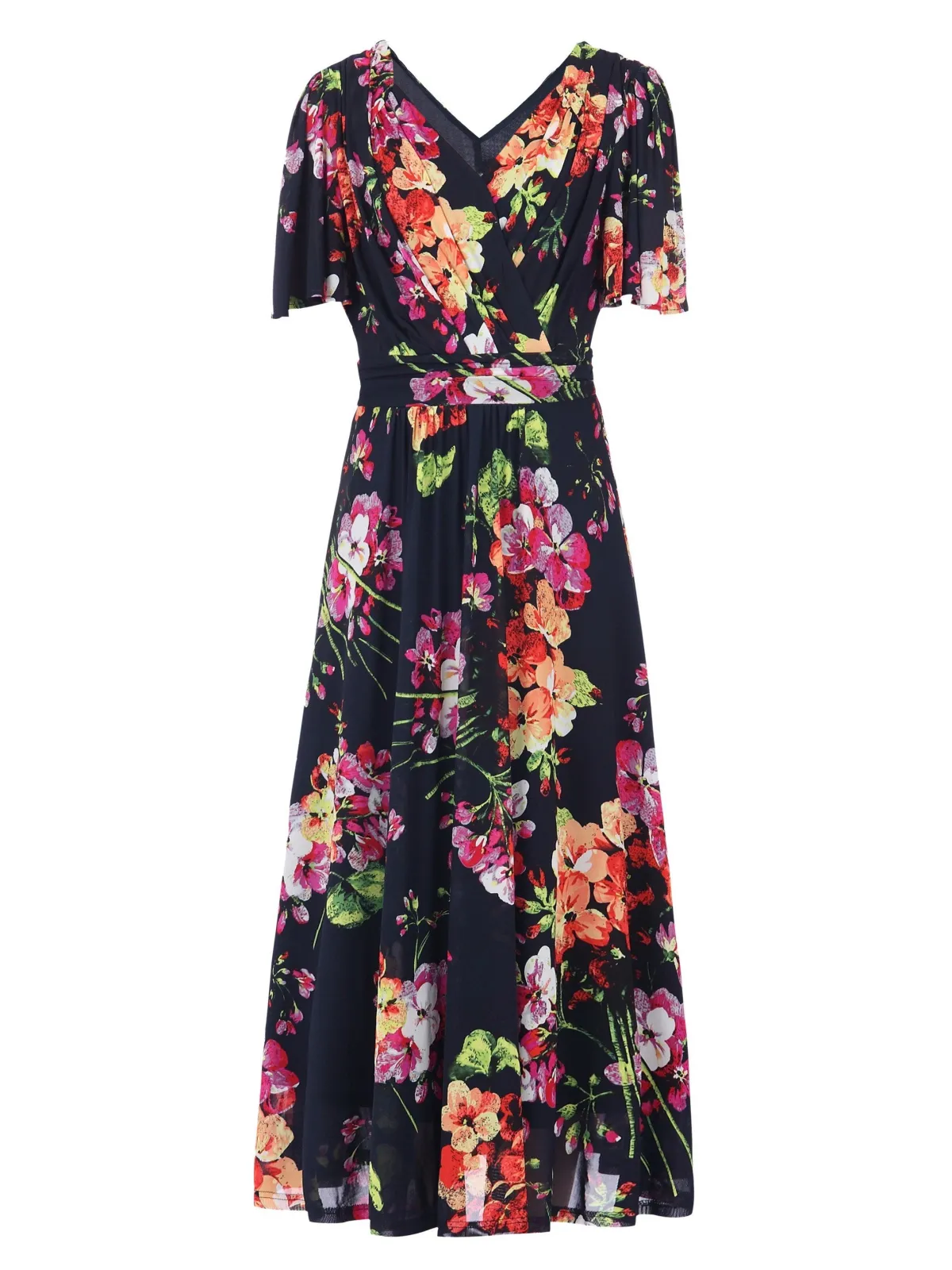 Jolie Moi Occasion Dresses|Mother Of The Bride-Printed Mesh Long Midi Dress, Navy Floral