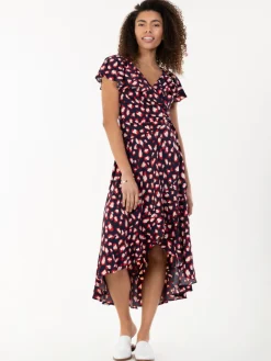 Jolie Moi Occasion Dresses|Jersey Dresses-Printed Ruffle Dip Hem Maxi Dress, Navy Animal