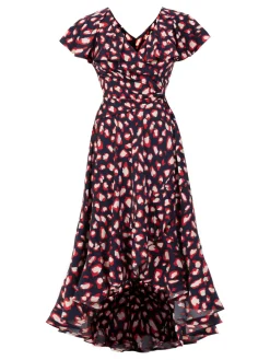 Jolie Moi Occasion Dresses|Jersey Dresses-Printed Ruffle Dip Hem Maxi Dress, Navy Animal