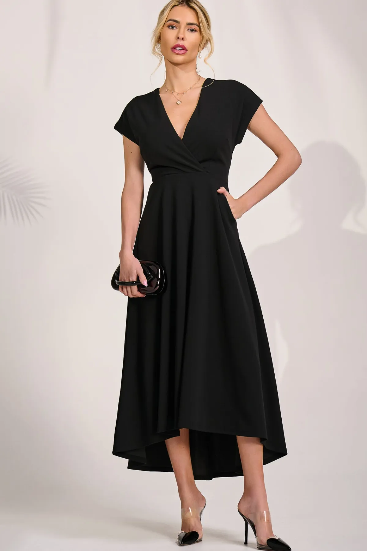 Jolie Moi Occasion Dresses|Maxi Dresses-Printed Scuba Dipped Hem Maxi Dress, Black