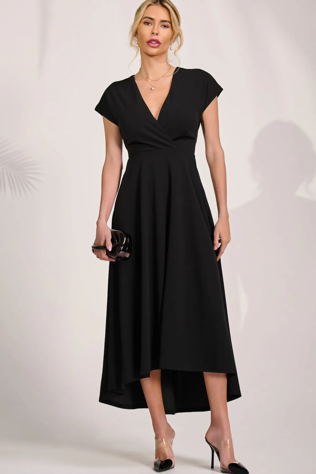 Jolie Moi Occasion Dresses|Maxi Dresses-Printed Scuba Dipped Hem Maxi Dress, Black