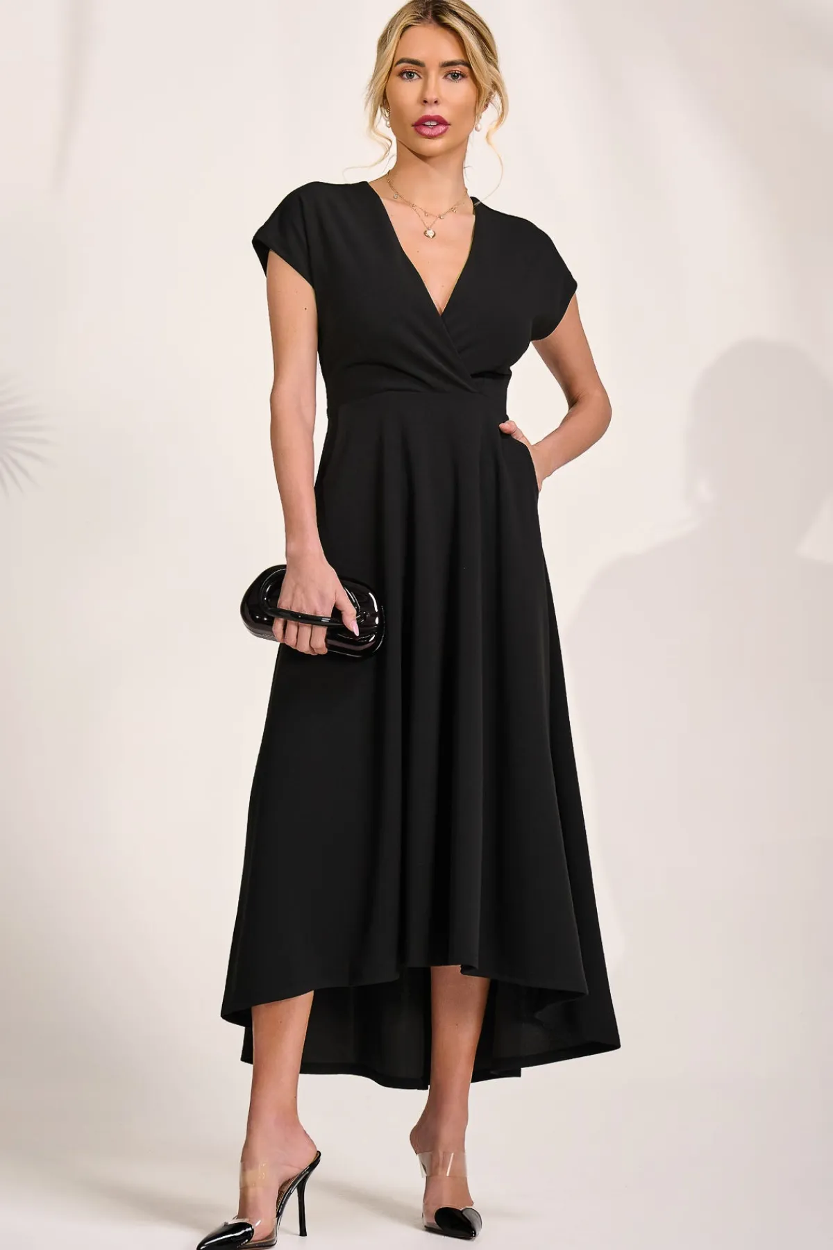 Jolie Moi Occasion Dresses|Maxi Dresses-Printed Scuba Dipped Hem Maxi Dress, Black
