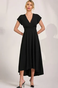 Jolie Moi Occasion Dresses|Maxi Dresses-Printed Scuba Dipped Hem Maxi Dress, Black